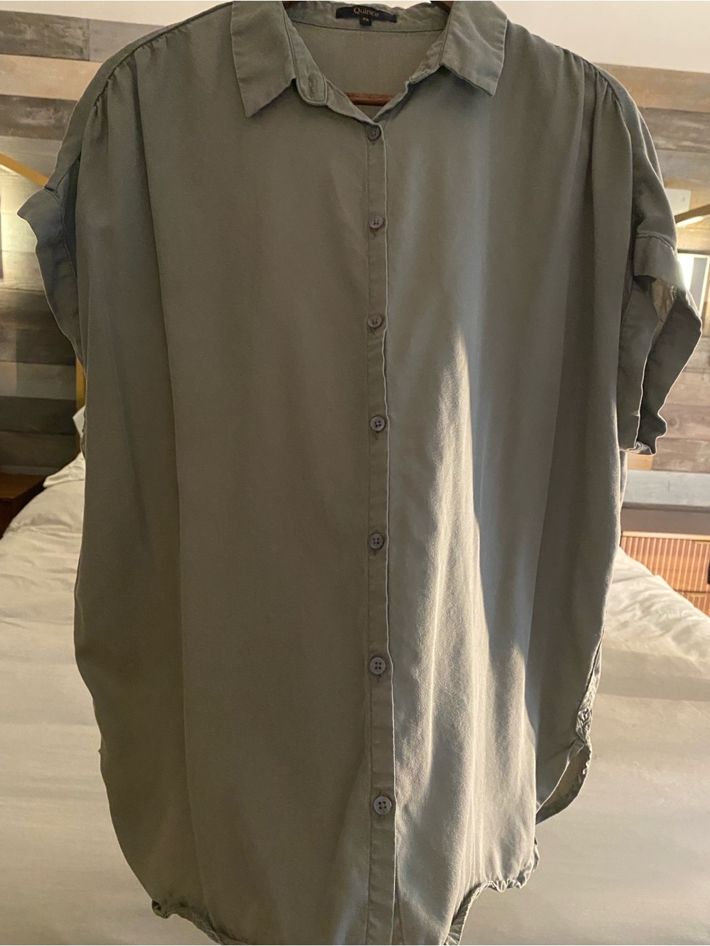 Quince Women’s Tencel Camp Shirt Casual Short-Sleeve Button-Down Olive XL - Picture 5 of 8